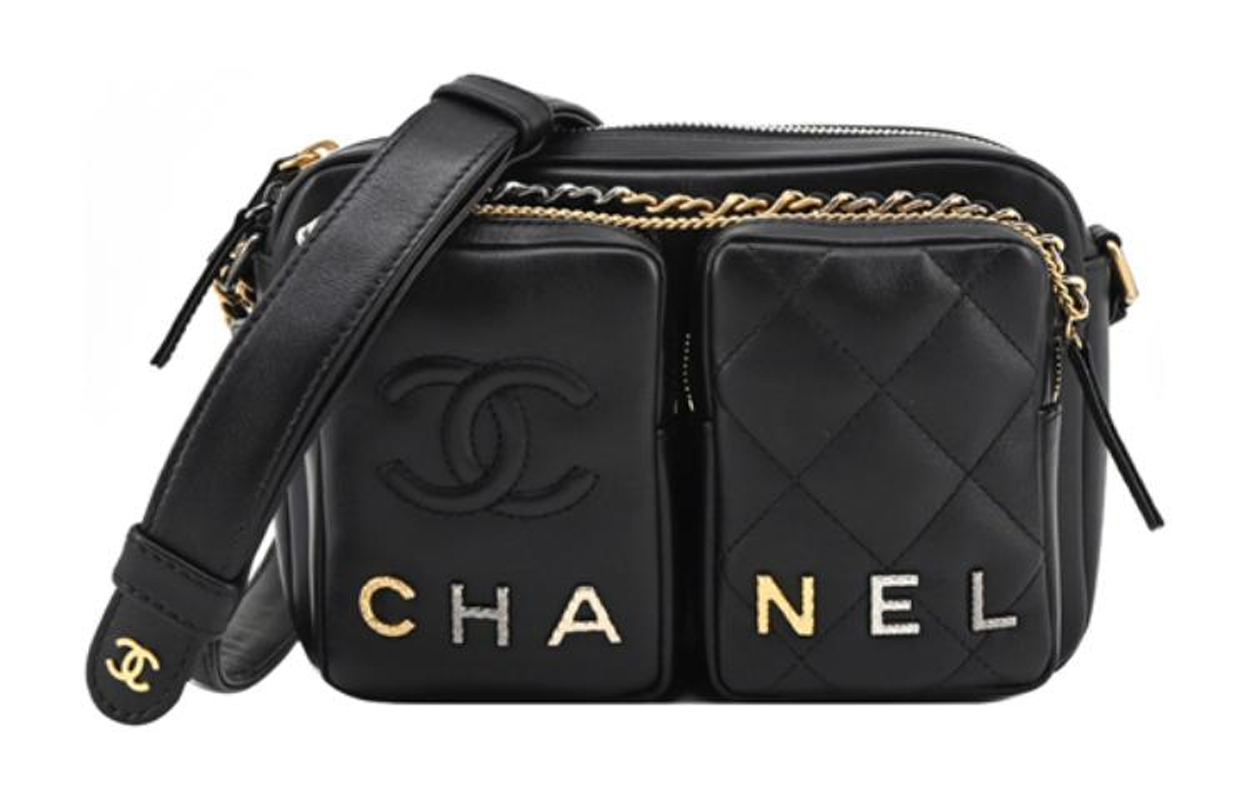 

CHANEL Женская черная кожаная сумка через плечо для фотоаппарата