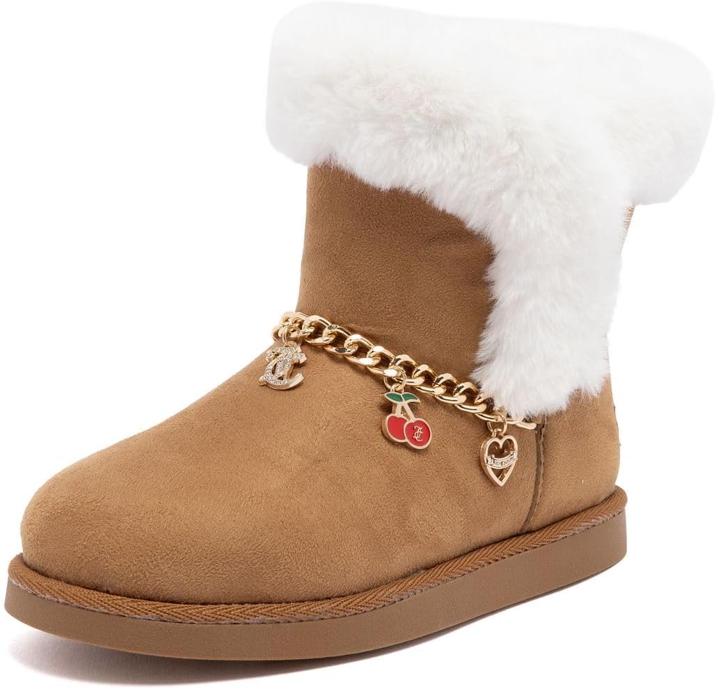 

Зимние сапоги Juicy Couture для девочек, теплые с утеплителем, модные ботильоны средней высоты, наружные снежные сапожки для малышей, детей младшего и старшего возраста, Dark Natural