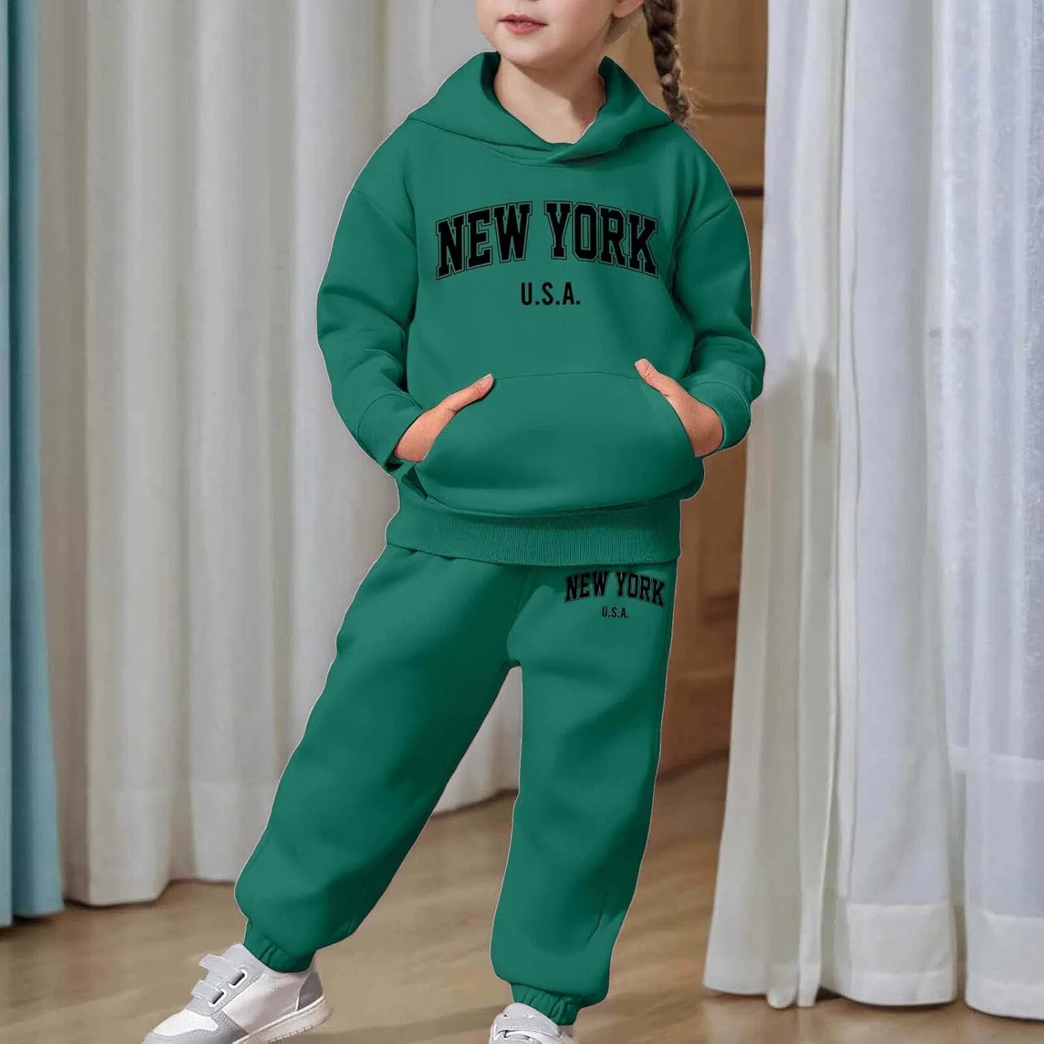 Детский спортивный костюм с принтом Brooklyn, Z02 Dark Green — фото 3