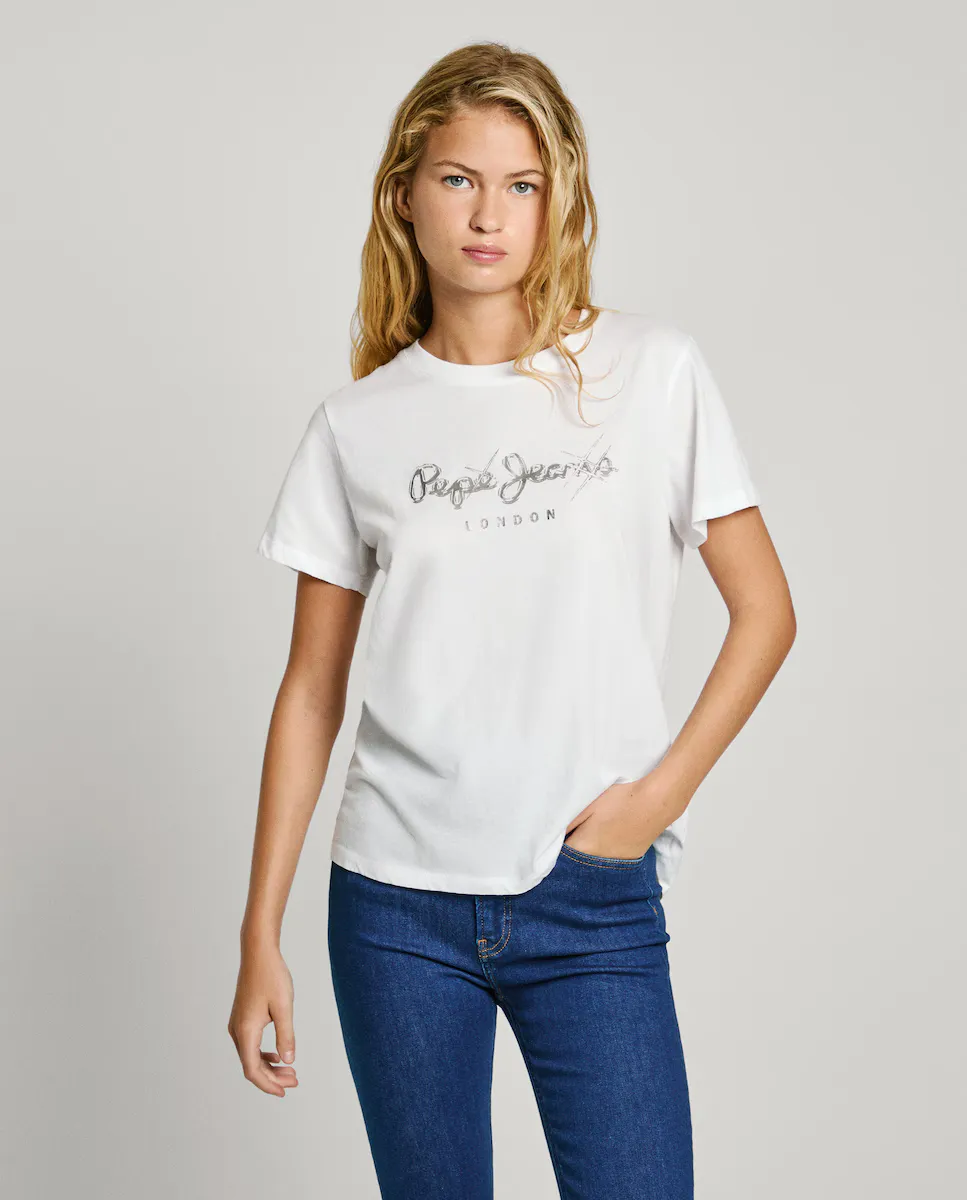

Женская футболка с коротким рукавом и напечатанным логотипом Pepe Jeans, белый