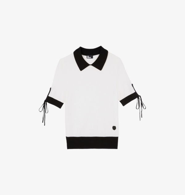 

Шерстяной джемпер с контрастным воротником и бантом The Kooples, черный