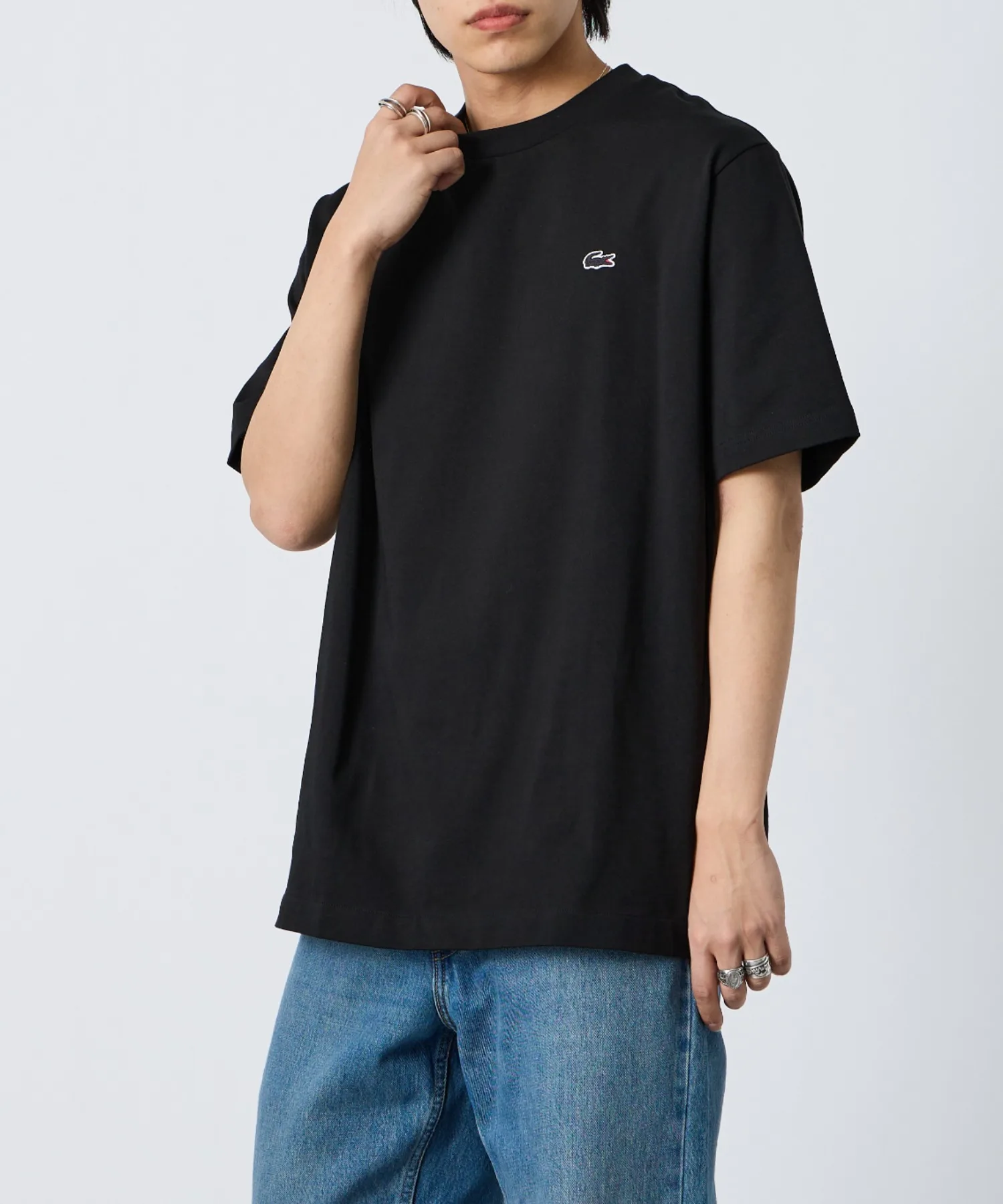 Унисекс футболка LACOSTE с логотипом, круглая горловина, чёрный