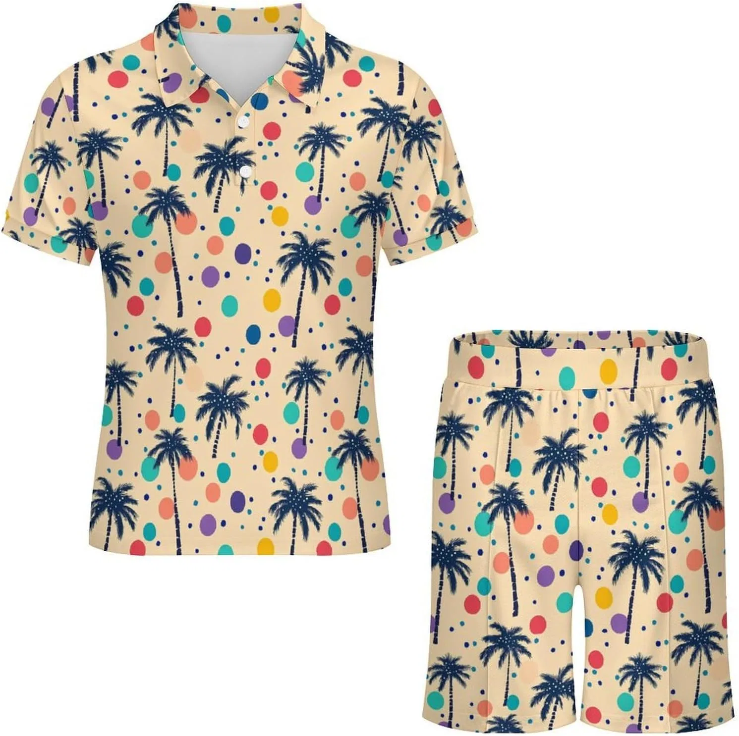 Мужской спортивный костюм с принтом Coconut Trees, футболка поло и шорты, Style — фото 3