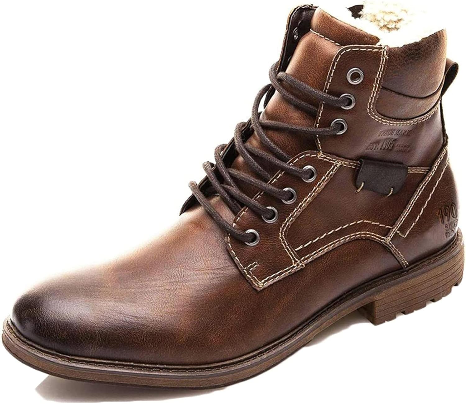 

Мужские кожаные ботинки Yiozoi для осени и зимы, для работы на улице, шнуровка, высокие, легкие, прочные, теплые, мотоциклетные ботинки до щиколотки, коричневый