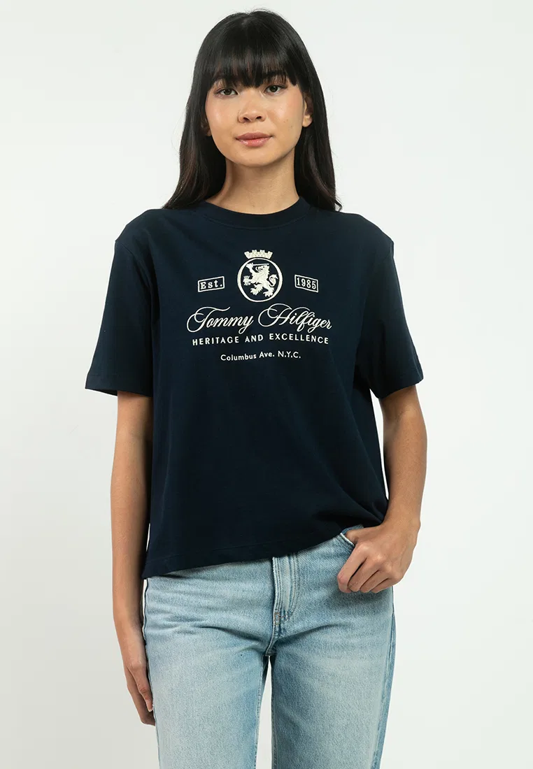 Футболка свободного кроя Varsity Crest Relaxed Tee, Tommy Hilfiger, темно-синий