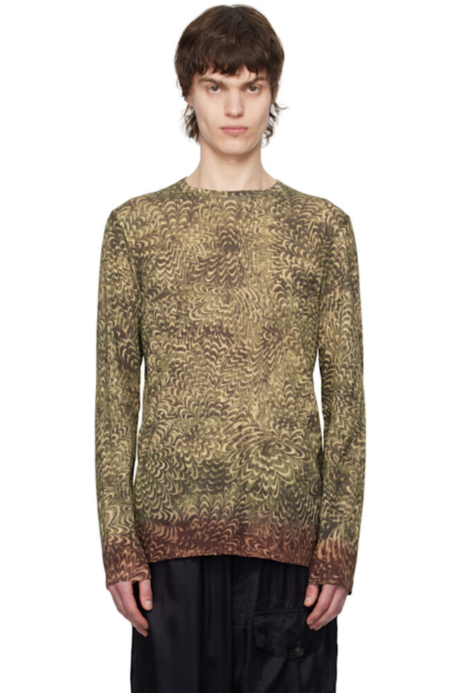 

Футболка из хлопка с принтом цвета хаки Dries Van Noten