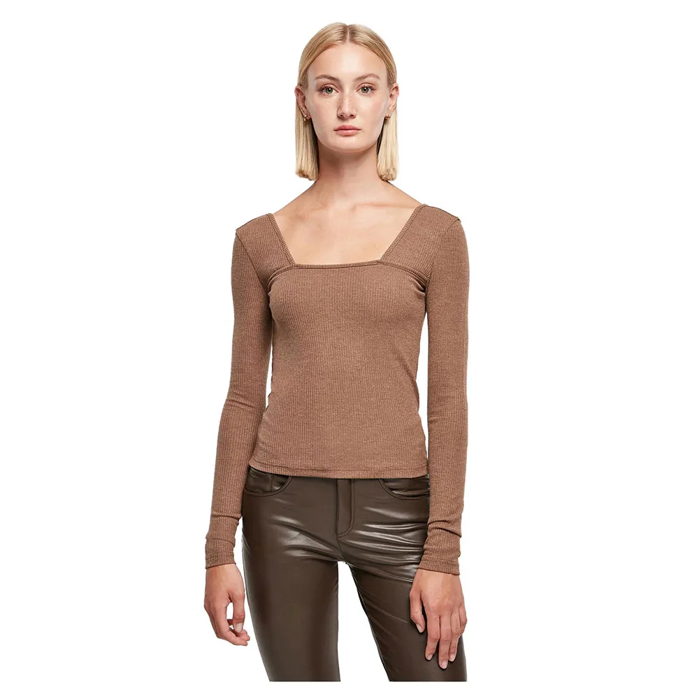 

Лонгслив Urban Classics Rib Squared Neckline, коричневый