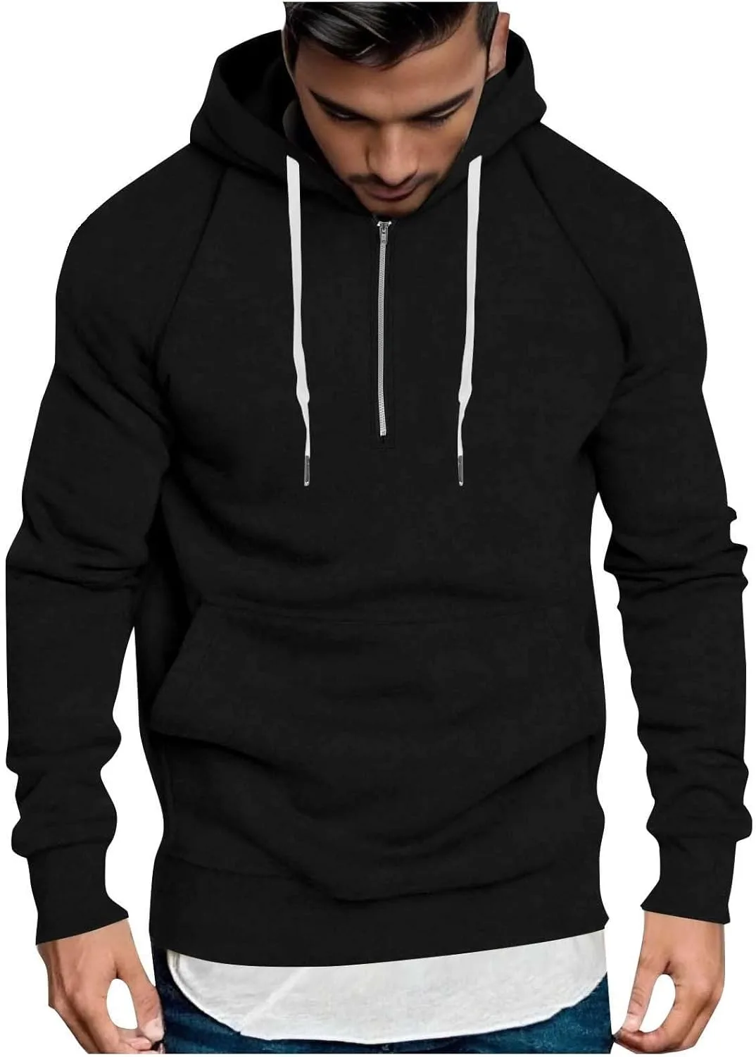 

Толстовка с капюшоном Quater Zip Up, на молнии, с длинным рукавом и карманами Ssuyeuri