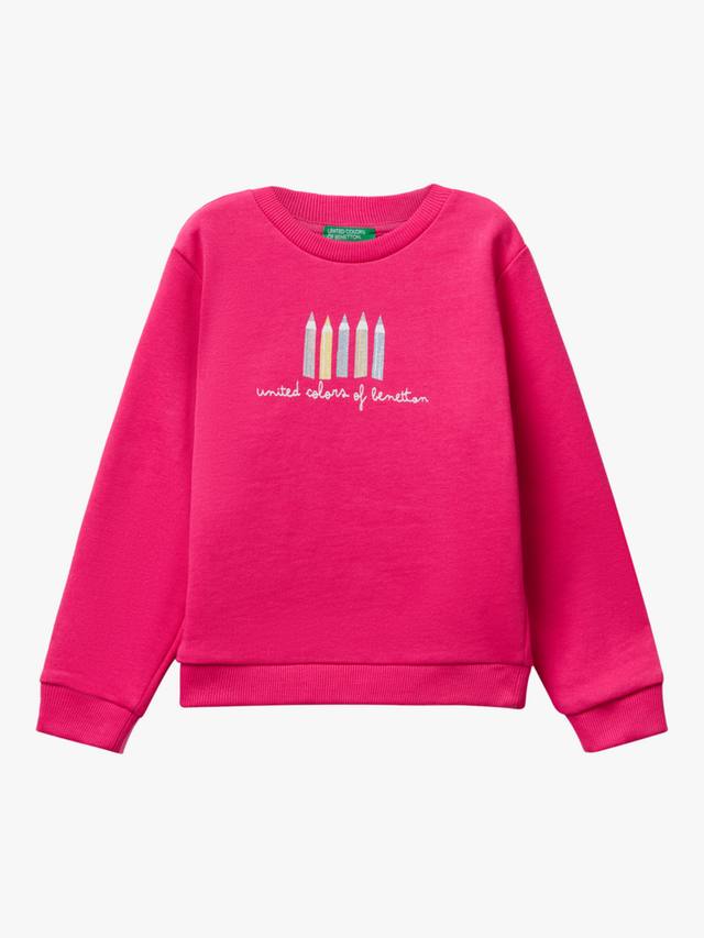 

Детская хлопковая толстовка с блестящим принтом Benetton, Pink