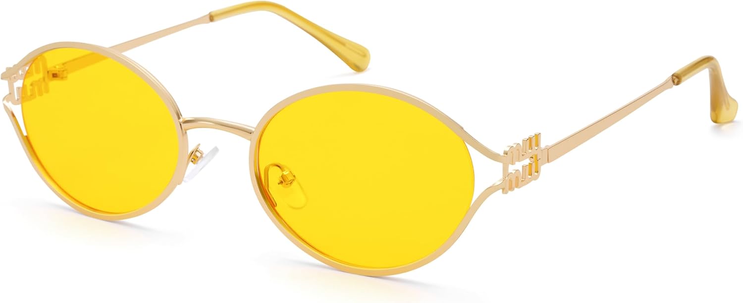 

Солнцезащитные очки Bouryo Retro Oval для женщин и мужчин - классические модные маленькие круглые солнцезащитные очки с золотистым металлическим покрытием, A3 Gold/Yellow