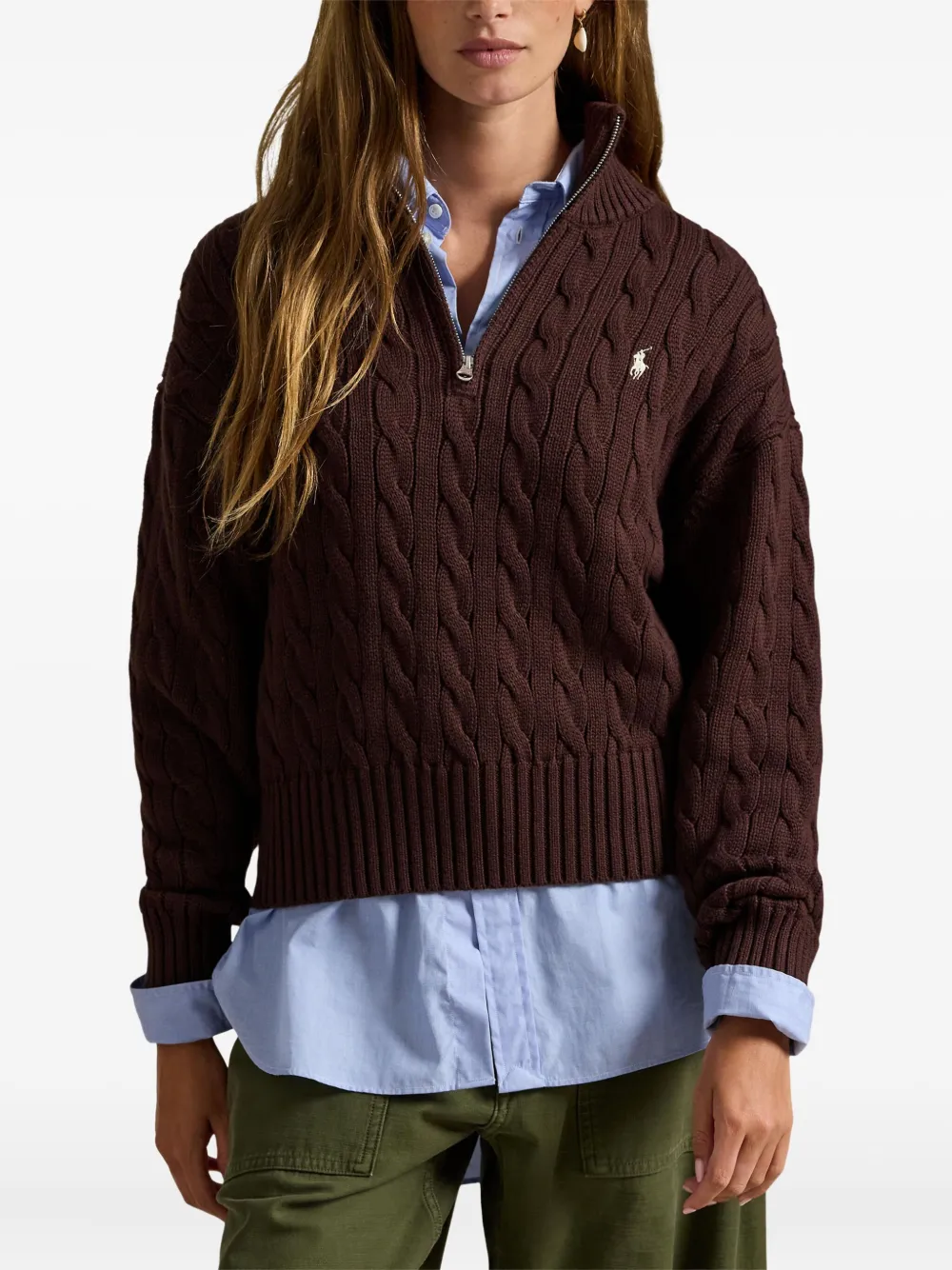 Свитер Polo Pony фактурной вязки Polo Ralph Lauren, коричневый — фото 3