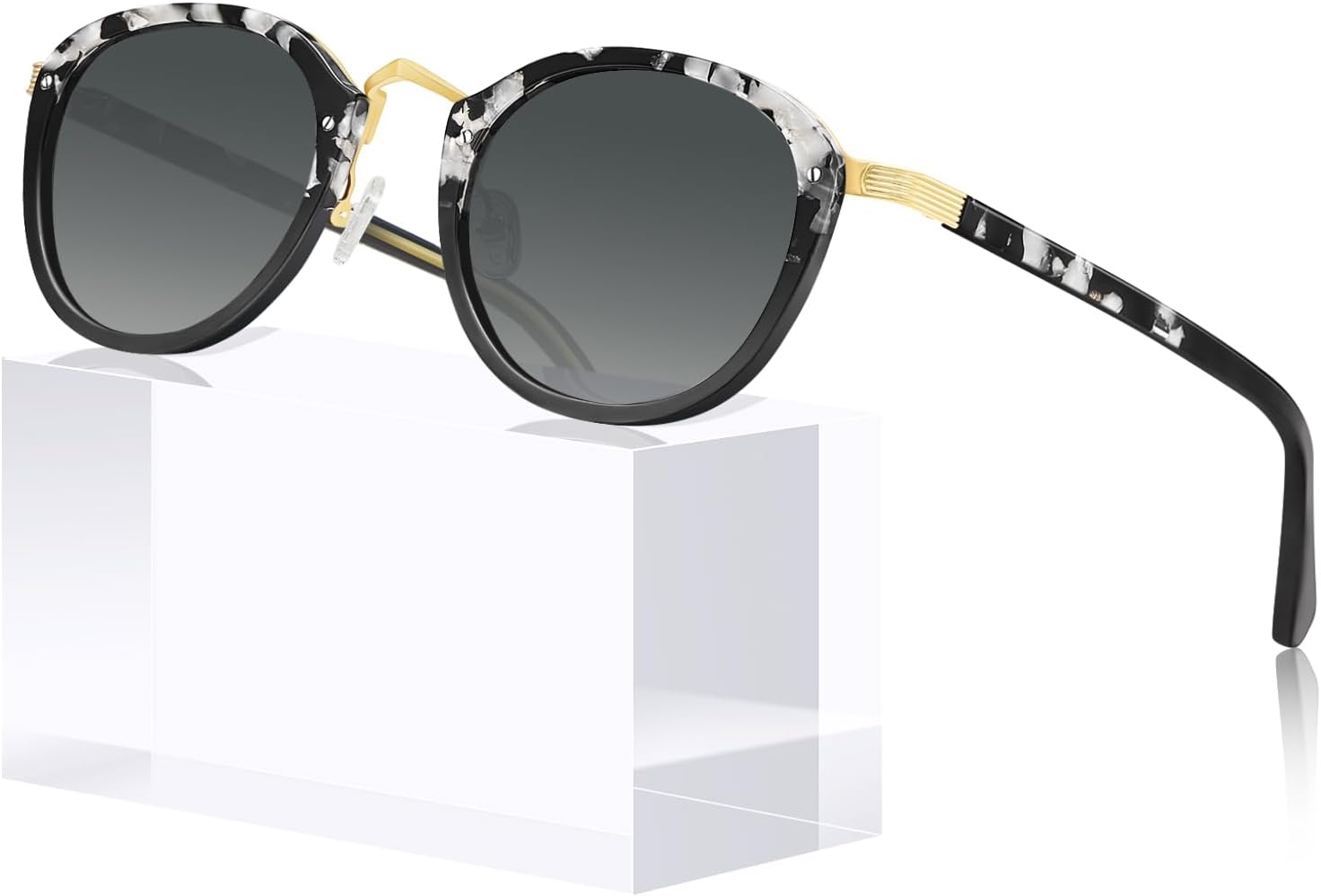 

Солнцезащитные очки CARFIA с металлической перемычкой из ацетата для женщин, поляризованные, с защитой от УФ-излучения, в стиле ретро, ​​круглые солнцезащитные очки, 1. White Tortoise Frame Gradient Grey Lens