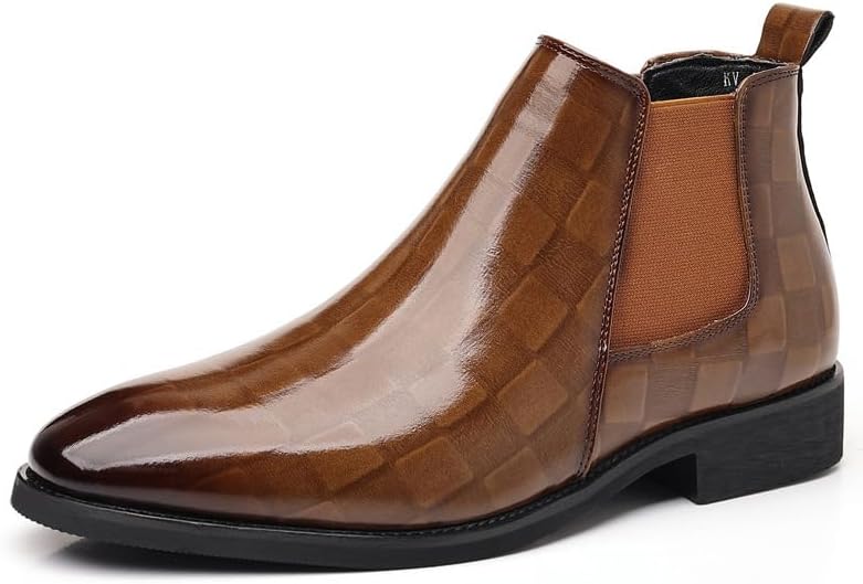 

Мужские кожаные челси с принтом, эластичной резинкой, ретро с острым носком, без шнуровки, удобные, нескользящие, челси-ботинки на щиколотку для деловой, официальной, повседневной одежды Azagneem, желтый