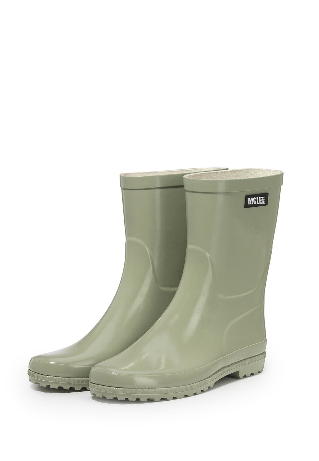 Женские резиновые сапоги Aigle короткие с логотипом, оливковый — фото 2