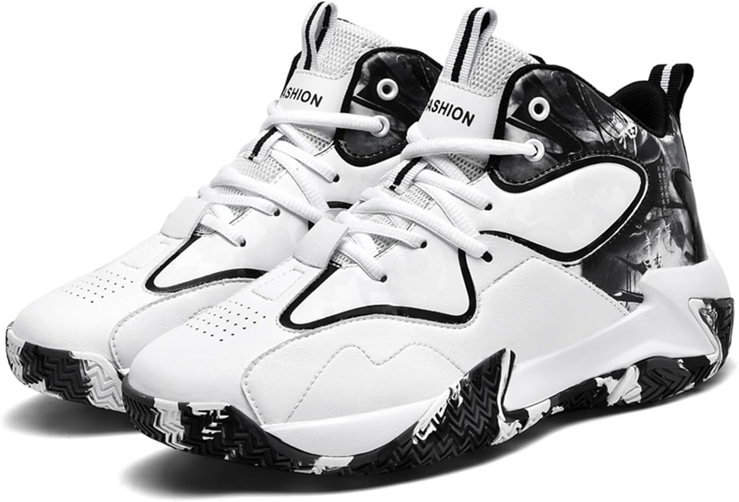 

Мужские осенне-зимние высокие кожаные баскетбольные кроссовки на шнуровке с толстой подошвой, амортизирующие, легкие и стильные спортивные обувь, подходящие для бега, фитнеса и велоспорта Qaoterod, белый