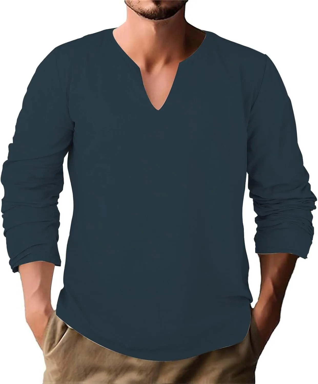 

Мужская летняя рубашка из хлопка и льна с длинными рукавами HJINGSUN