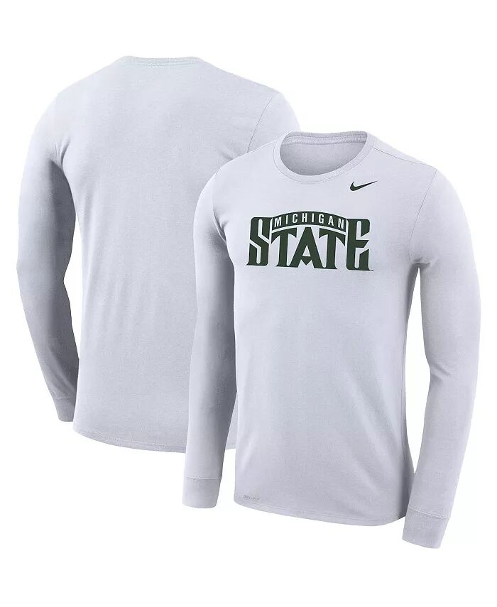 

Мужская белая футболка с длинным рукавом с логотипом и надписью Michigan State Spartans School Performance Legend Nike