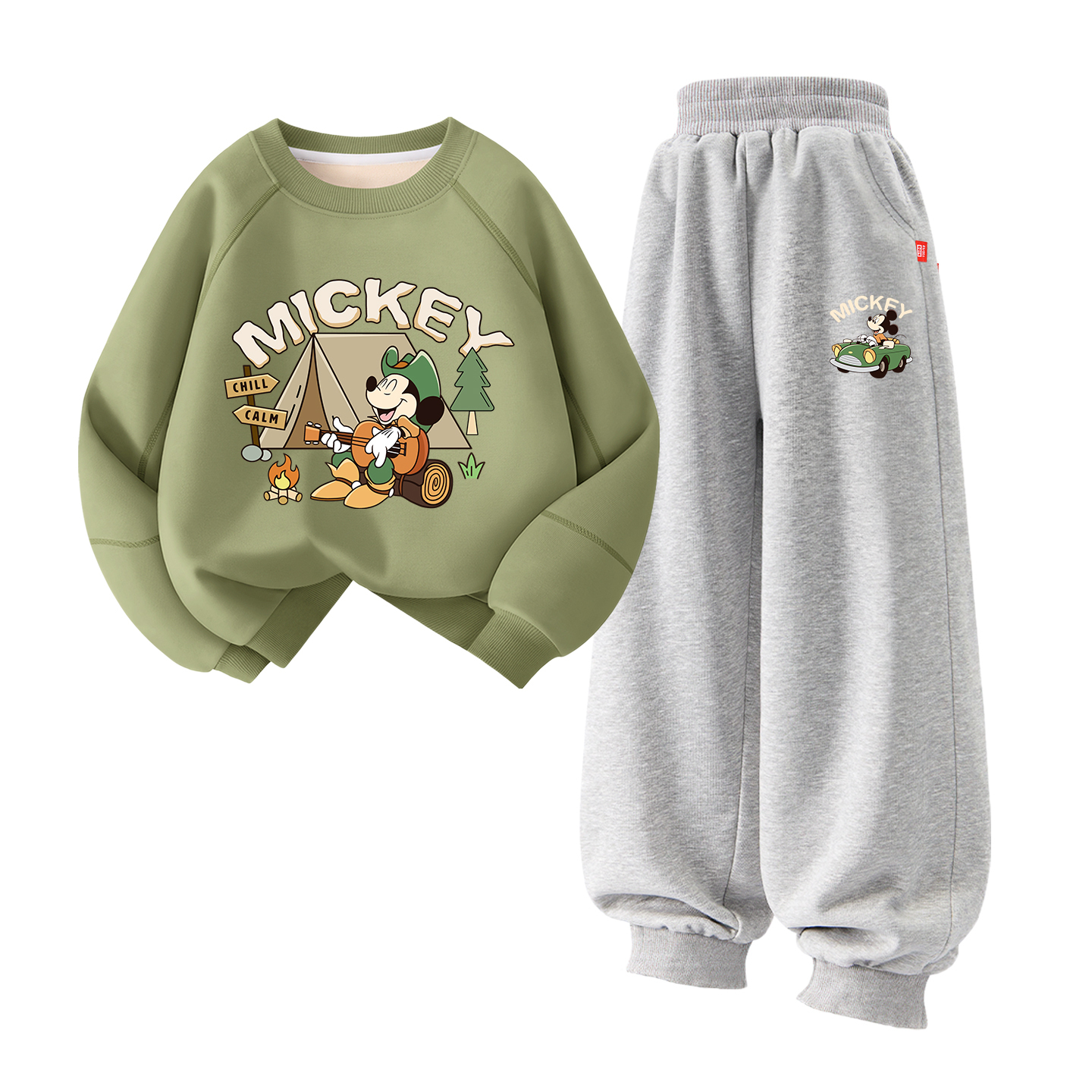 

Детская повседневная спортивная одежда Disney, [Thickened and Fleece-Lined]Di Yeyou Qi Mugwort Green+Di Doufeng Qi Gray