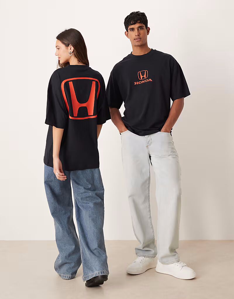 

Футболка унисекс свободного кроя с принтом Honda черного цвета Asos Design, Черный, Футболка унисекс свободного кроя с принтом Honda черного цвета Asos Design