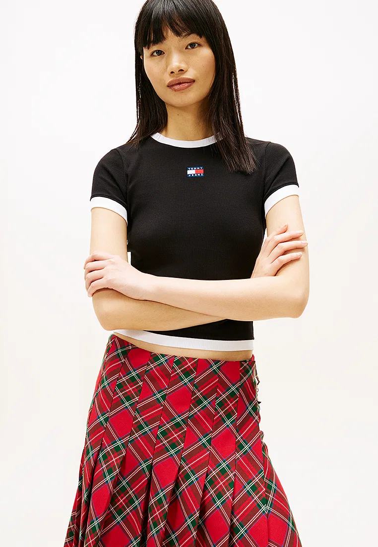 Футболка, Slim Badge Rib, Tommy Jeans Tommy Hilfiger, черный