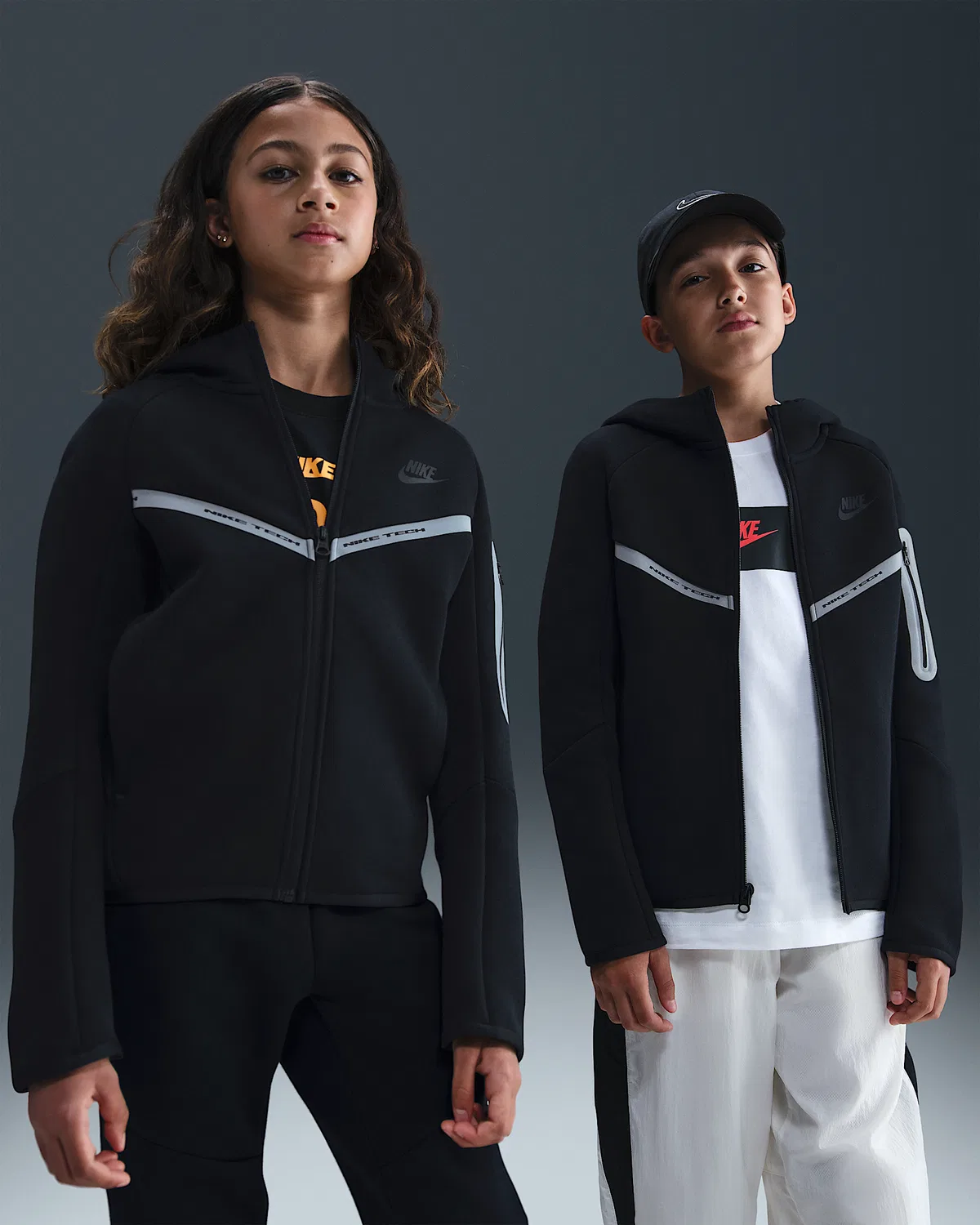 Детская худи на молнии с отражающими элементами Nike Sportswear Tech Fleece, Black/Black/Black