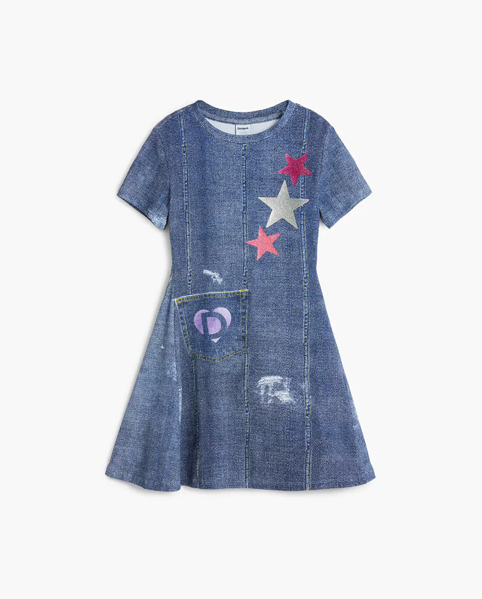 

Девичье звездное джинсовое платье Desigual, тёмно-синий