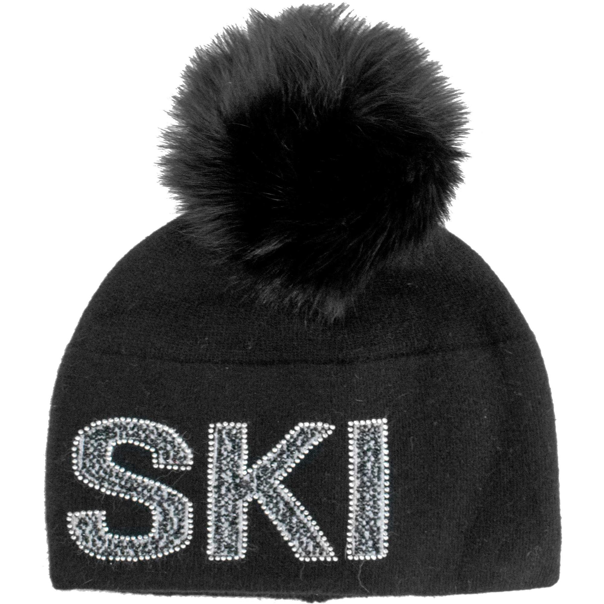 

Женская вязаная шапка-бини Crystal Ski с помпоном из лисьего меха Mitchie's Matchings, Black