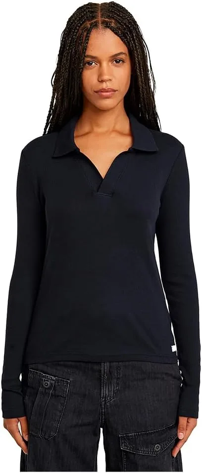 

G-Star Raw — женская поло с длинными рукавами и ребристой структурой