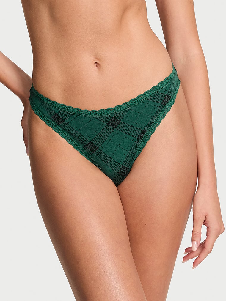 

Хлопковые стринги с кружевом на талии Lace Trim, lace trim clover green plaid