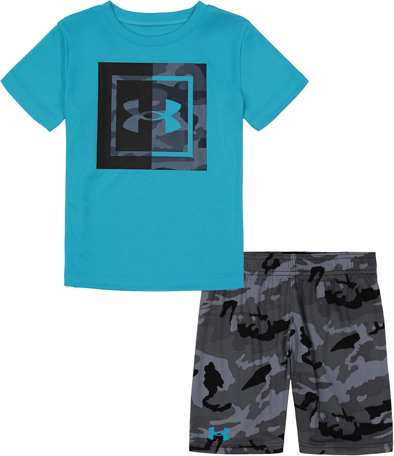 

Under Armour майка с короткими рукавами и шорты для мальчиков, легкие и дышащие, Blue Surf Woodland