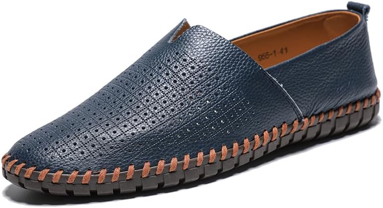 

Мужские лоферы из натуральной кожи, без шнурков, повседневные и нарядные, мягкие, дышащие, ручной работы, обувь на каждый день Generic, синий