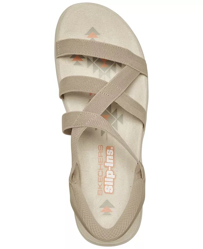 Женские слипоны: Reggae Slim - Stretch Flex Спортивные сандалии для ходьбы от Finish Line Skechers, коричневый/бежевый — фото 3