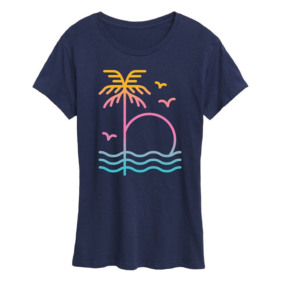 

Женская футболка с рисунком Palm Sunset и эффектом омбре, темно-синий