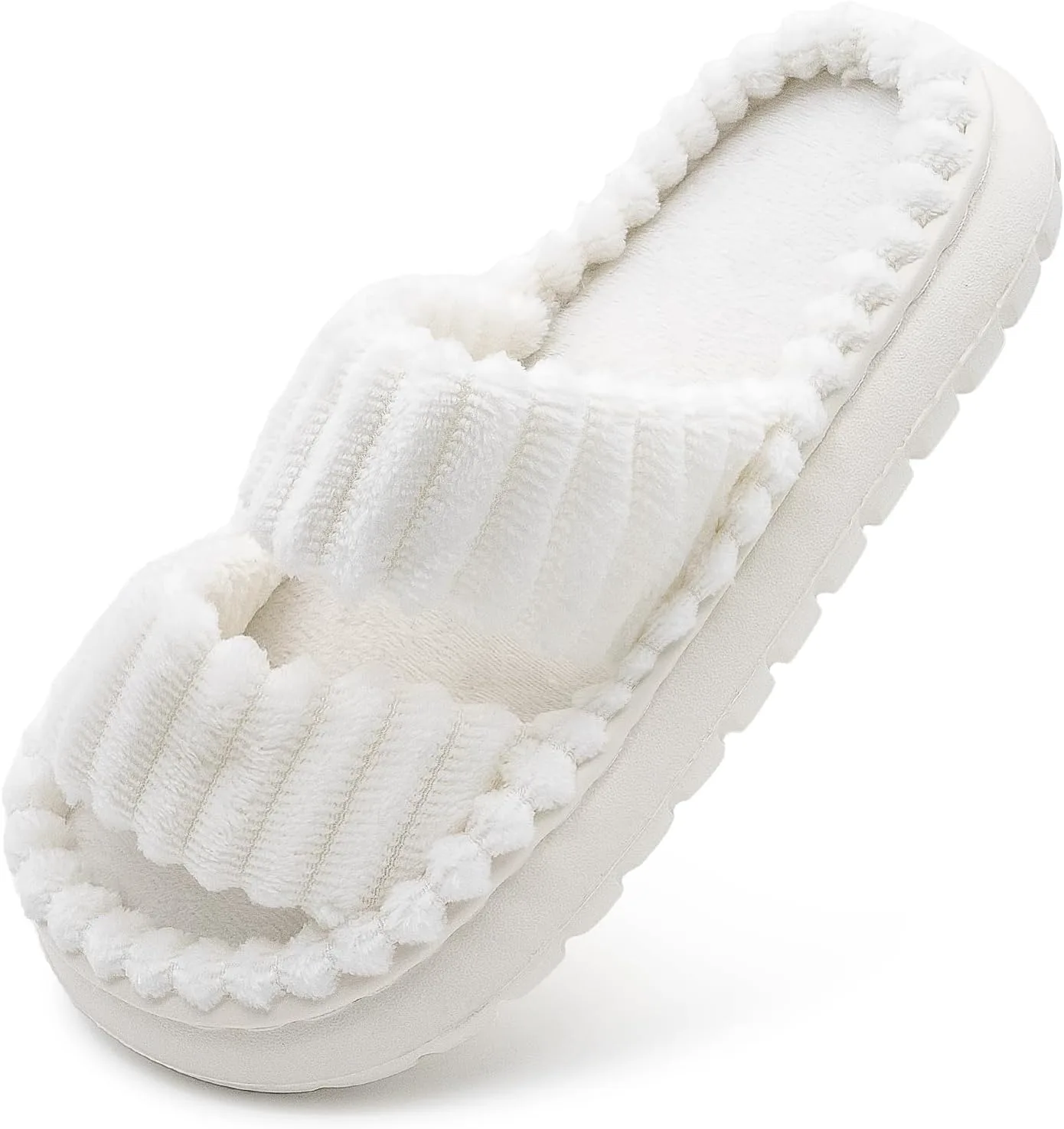 Тапочки ISZPLUSH из вельвета для женщин - домашние тапочки с эффектом облака, с ортопедической поддержкой свода стопы, подошва из противоскользящего ЭВА - для дома и улицы, для спальни, больницы, ухода, белый — фото 4