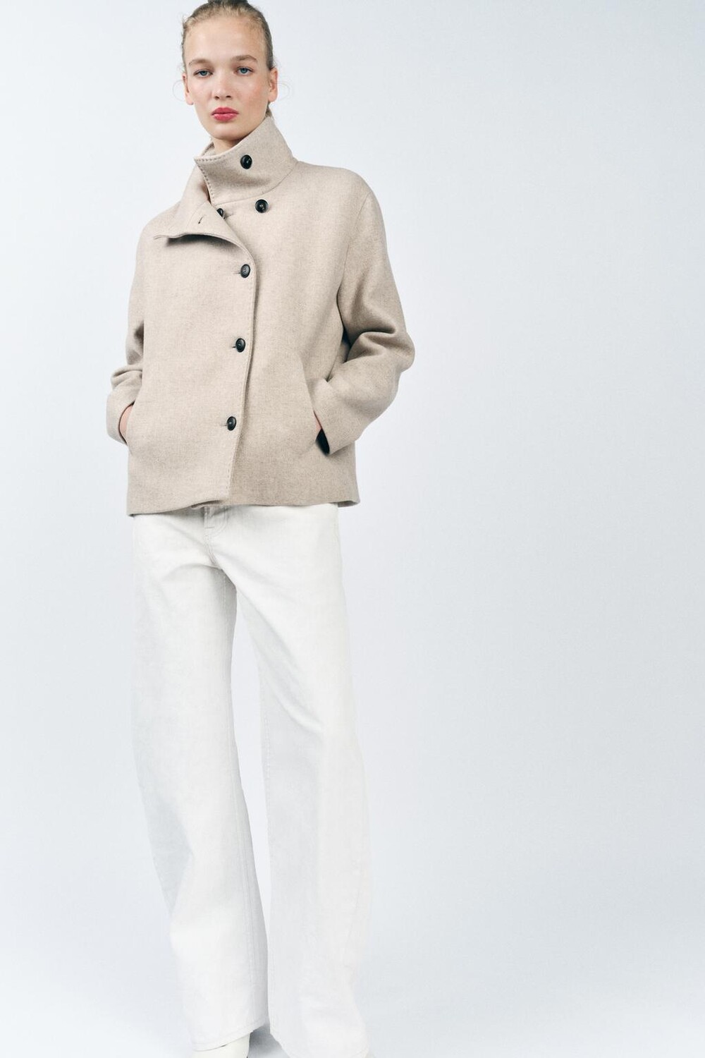 

Короткое шерстяное пальто ZARA, серый