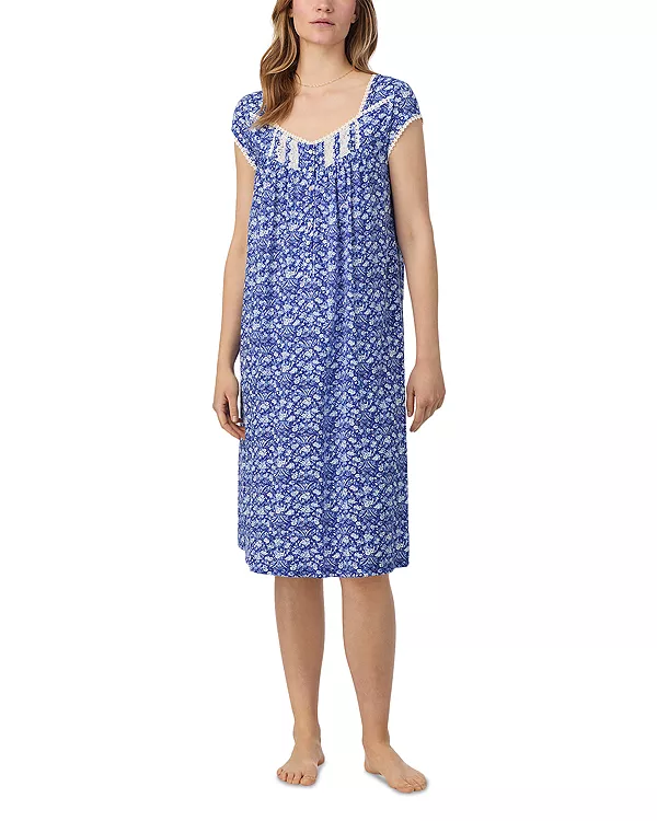

Ночная рубашка с короткими рукавами и цветочным узором в стиле вальса Eileen West, синий
