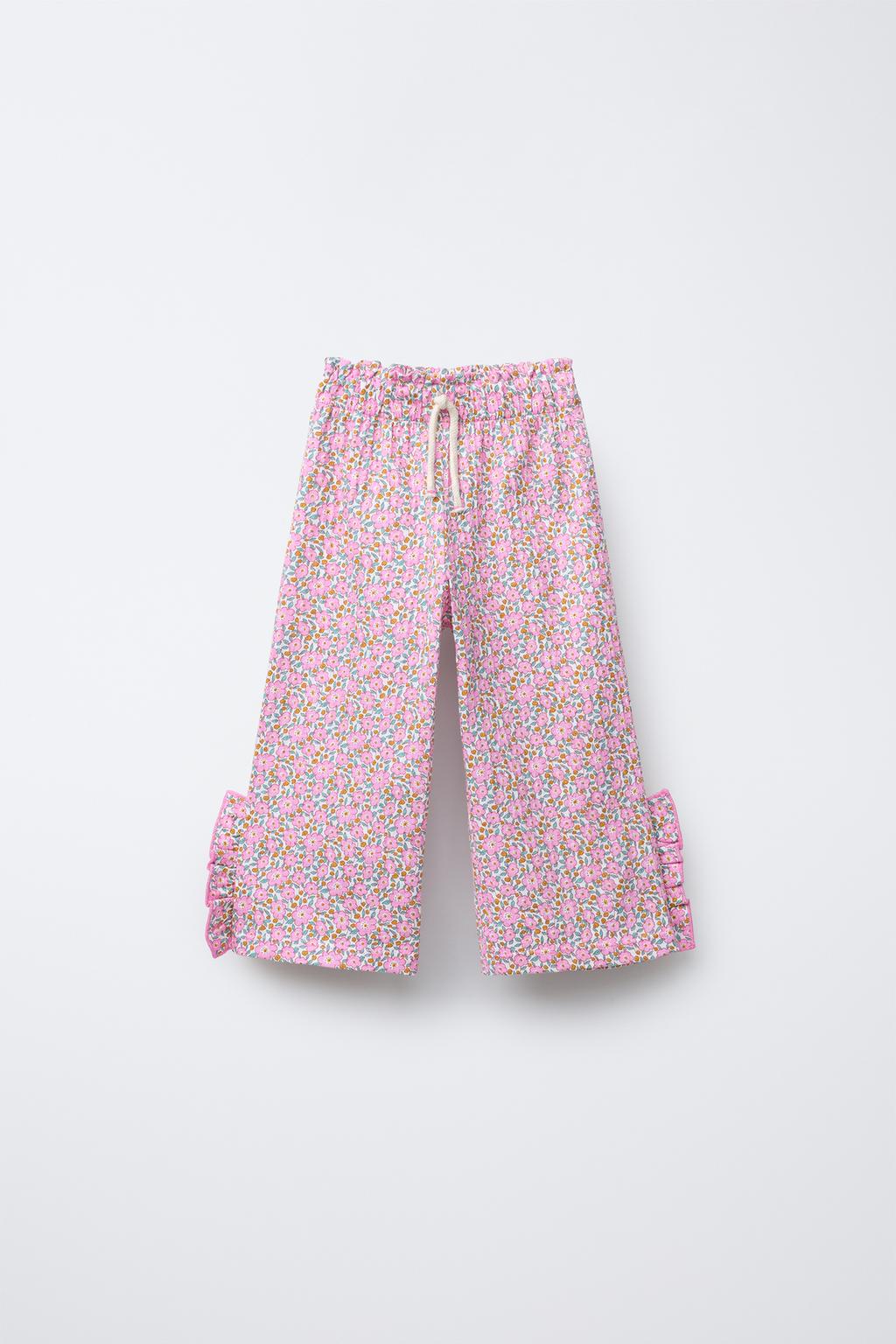 

Брюки-кюлоты с принтом и рюшами ZARA, цвет Chalk pink