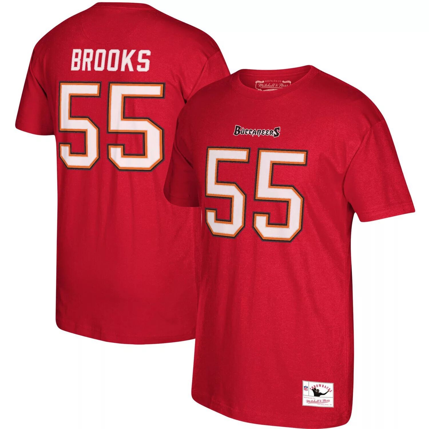 

Мужская футболка Mitchell & Ness Derrick Brooks Red Tampa Bay Buccaneers с логотипом игрока в отставке, именем и номером