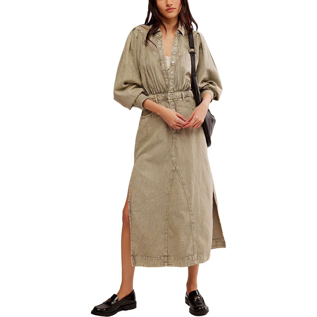 

Джинсовое платье миди Mad love Free People, цвет sage