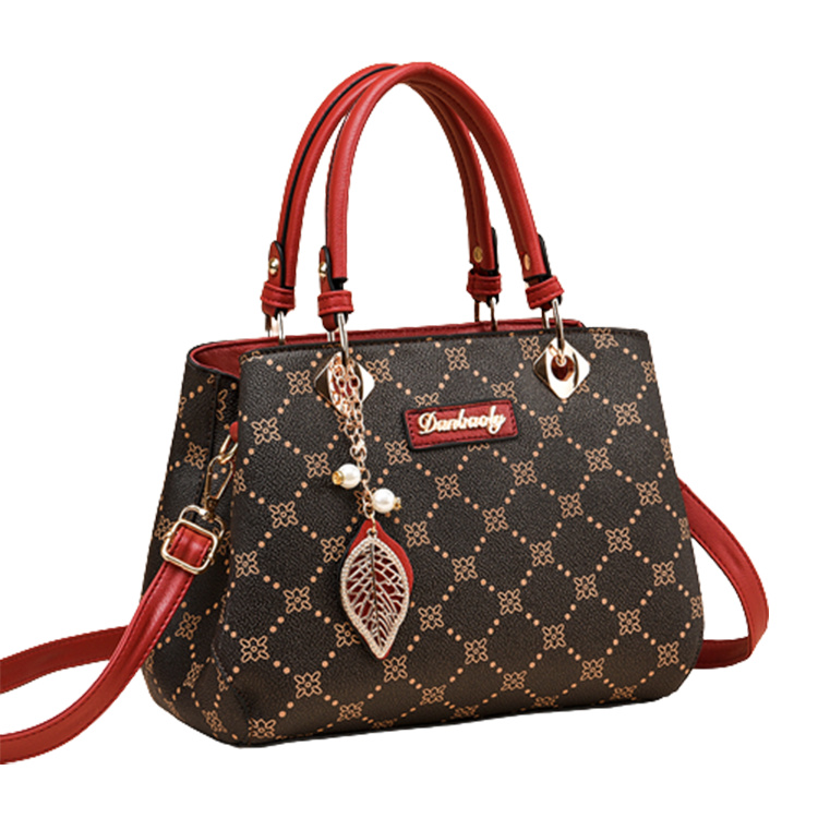 

PINK·LAND Сумка-шоппер через плечо большая женская кофе золото кофе с красным, Coffee & Red