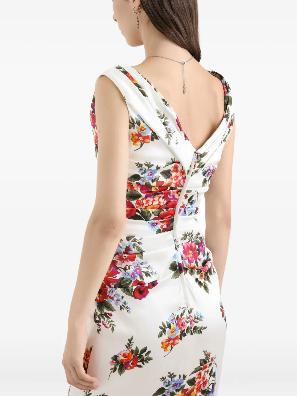 Платье с v-образным вырезом и цветочным принтом DOLCE & GABBANA, белый — фото 4