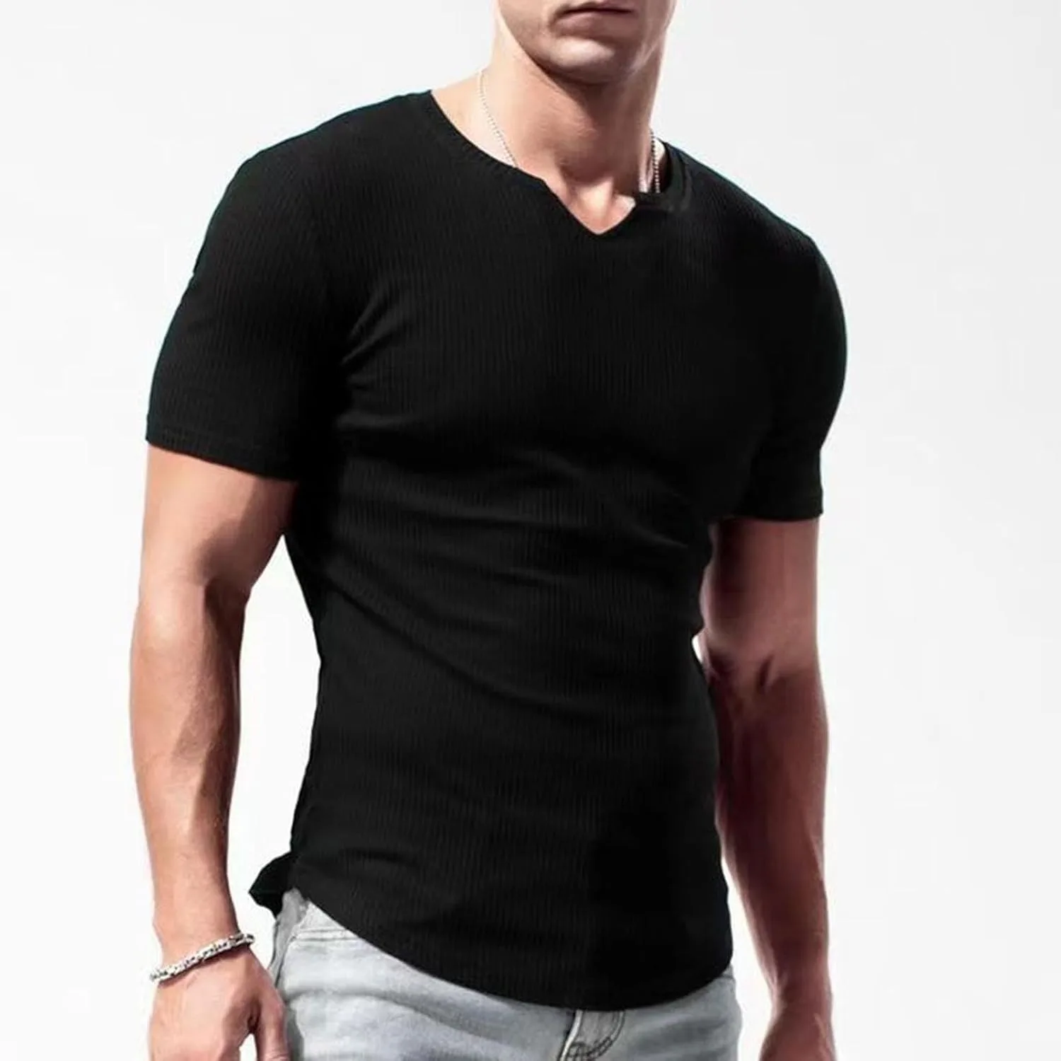Мужская футболка Slim Fit V-образного выреза с коротким рукавом — фото 2