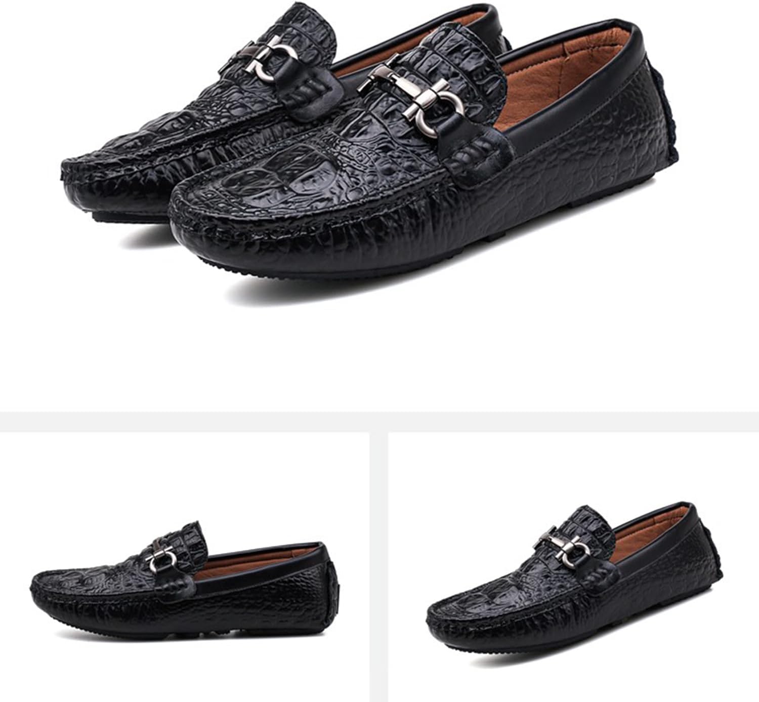 Кожаные лоферы Dacnakby Men's Crocodile Pattern, черный — фото 2