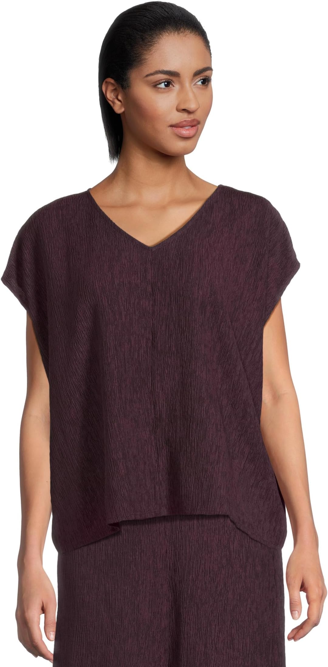 

Топ Eileen Fisher Woven Plisse V-Neck Square Top, Blackberry