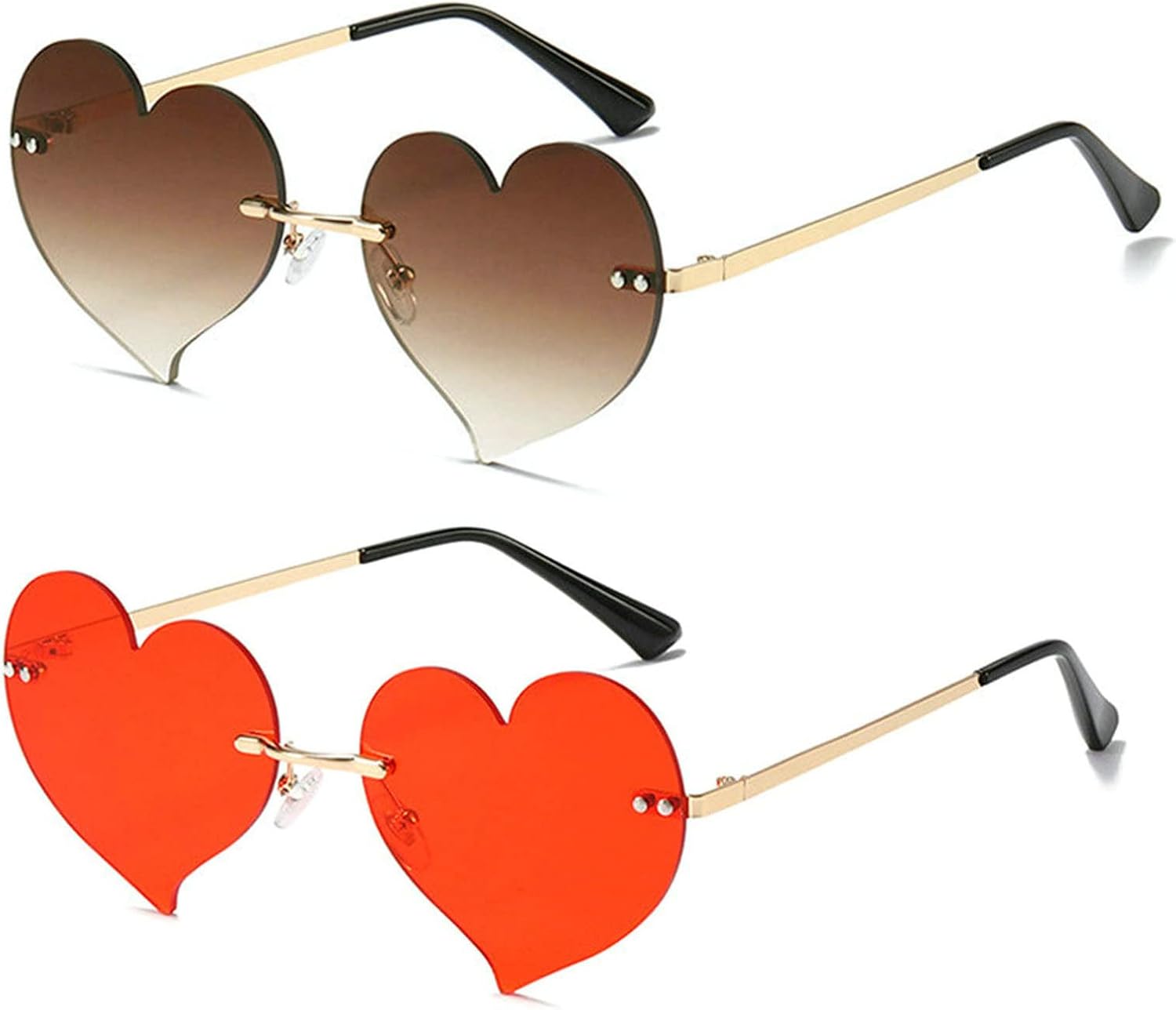 

Солнцезащитные очки COTIA в форме сердца без оправы для женщин, металлическая оправа, очаровательный стиль «сердечко», очки для дискотек и вечеринок, без оправы, Brown&red