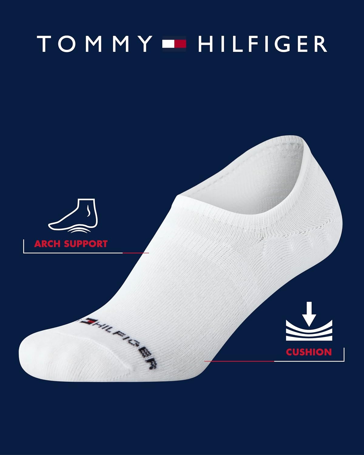 Женские носки Tommy Hilfiger для показа на сцене - 12 пар дышащих спортивных носков без косточек - тонкие, с низкой посадкой, для женщин (размер обуви: 4-10), Black Monogram — фото 2
