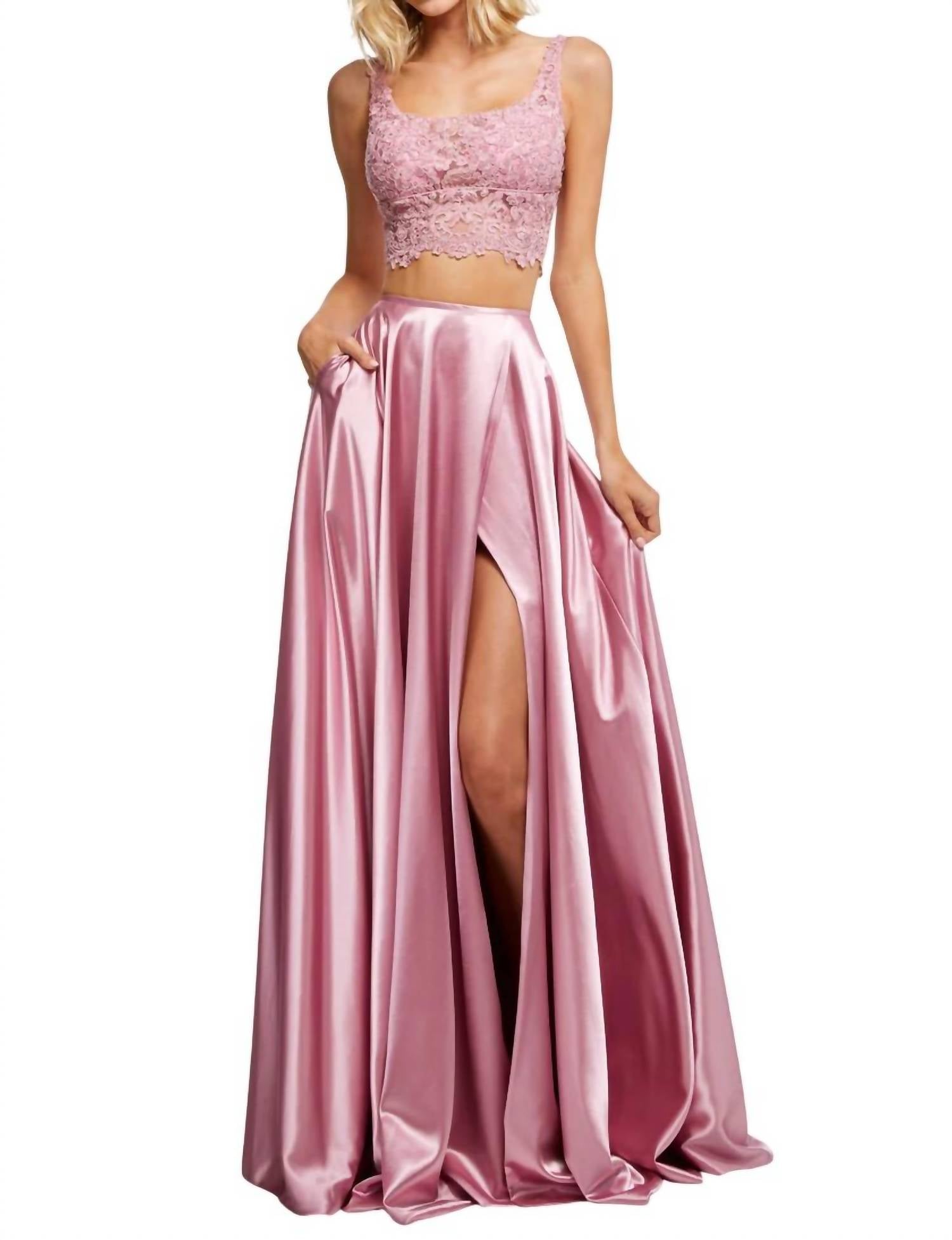 

Повседневное платье из двух частей из шелкового атласа розового цвета Sherri Hill