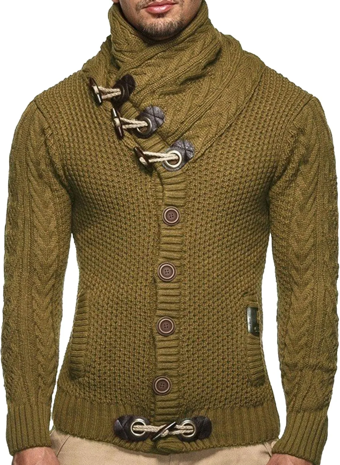 

Мужской кардиган с воротником-водолазкой и узором косичка JEShifangjiusu