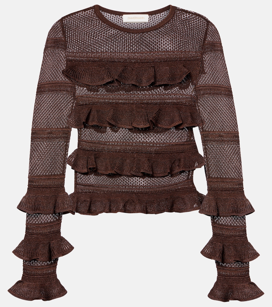 

Гипнотический топ с рюшами Zimmermann, Metallic Chocolate