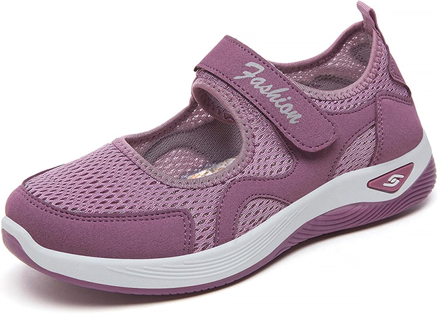 

Женские дышащие прогулочные туфли Canbebig, кроссовки на танкетке Mary Jane, легкие обувь широкой посадки с нескользящей сеткой, дышащая повседневная обувь для улицы с поддержкой свода стопы, фиолетовый